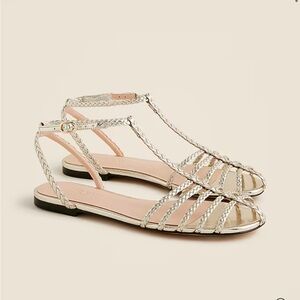 New J. Crew braided cage toe sandals in white gold